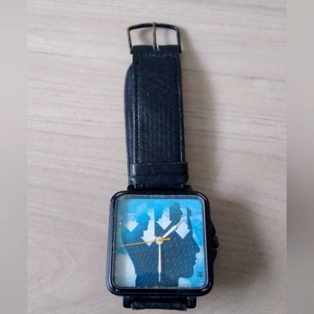 Vintage 80s Art Watch Leather Metal "Visual Obstructions" Swiss Movement As Is